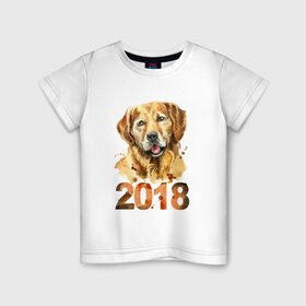 Детская футболка хлопок с принтом Собака 2018 в Кировске, 100% хлопок | круглый вырез горловины, полуприлегающий силуэт, длина до линии бедер | зима | новый год | подарок | рождество | собака