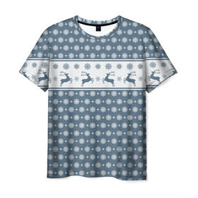 Мужская футболка 3D с принтом Свитер с оленями в Кировске, 100% полиэфир | прямой крой, круглый вырез горловины, длина до линии бедер | мороз | нг | новый год | олень | рождество | свитер | снег | снежинки