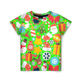 Детская футболка 3D с принтом Новогодняя текстура в Кировске, 100% гипоаллергенный полиэфир | прямой крой, круглый вырез горловины, длина до линии бедер, чуть спущенное плечо, ткань немного тянется | елка | елочные игрушки | зима | подарки | снеговик