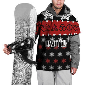 Накидка на куртку 3D с принтом Праздничный Led Zeppelin в Кировске, 100% полиэстер |  | led zeppelin | блюз | группа | джимми пейдж | джон генри бонэм | джон пол джонс | знак | красный | лед зепелен | лед зеппелин | метал | надпись | новогодний | новый год | праздник | роберт плант | рождество