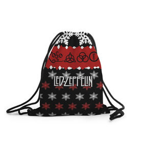 Рюкзак-мешок 3D с принтом Праздничный Led Zeppelin в Кировске, 100% полиэстер | плотность ткани — 200 г/м2, размер — 35 х 45 см; лямки — толстые шнурки, застежка на шнуровке, без карманов и подкладки | led zeppelin | блюз | группа | джимми пейдж | джон генри бонэм | джон пол джонс | знак | красный | лед зепелен | лед зеппелин | метал | надпись | новогодний | новый год | праздник | роберт плант | рождество