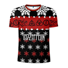 Мужская футболка 3D спортивная с принтом Праздничный Led Zeppelin в Кировске, 100% полиэстер с улучшенными характеристиками | приталенный силуэт, круглая горловина, широкие плечи, сужается к линии бедра | Тематика изображения на принте: led zeppelin | блюз | группа | джимми пейдж | джон генри бонэм | джон пол джонс | знак | красный | лед зепелен | лед зеппелин | метал | надпись | новогодний | новый год | праздник | роберт плант | рождество