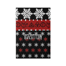 Обложка для паспорта матовая кожа с принтом Праздничный Led Zeppelin в Кировске, натуральная матовая кожа | размер 19,3 х 13,7 см; прозрачные пластиковые крепления | led zeppelin | блюз | группа | джимми пейдж | джон генри бонэм | джон пол джонс | знак | красный | лед зепелен | лед зеппелин | метал | надпись | новогодний | новый год | праздник | роберт плант | рождество
