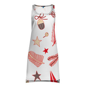 Платье-майка 3D с принтом Новогодняя текстура в Кировске, 100% полиэстер | полуприлегающий силуэт, широкие бретели, круглый вырез горловины, удлиненный подол сзади. | белый | елка | елочные игрушки | зима