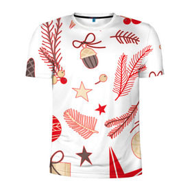 Мужская футболка 3D спортивная с принтом Новогодняя текстура в Кировске, 100% полиэстер с улучшенными характеристиками | приталенный силуэт, круглая горловина, широкие плечи, сужается к линии бедра | белый | елка | елочные игрушки | зима