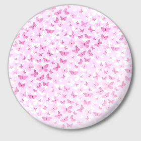 Значок с принтом Розовые бабочки в Кировске,  металл | круглая форма, металлическая застежка в виде булавки | 