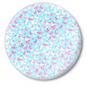 Значок с принтом Розовые бабочки 2 в Кировске,  металл | круглая форма, металлическая застежка в виде булавки | бабочка | лето | розовый | цветок
