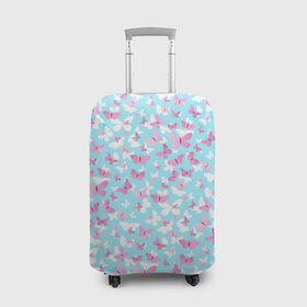 Чехол для чемодана 3D с принтом Розовые бабочки 2 в Кировске, 86% полиэфир, 14% спандекс | двустороннее нанесение принта, прорези для ручек и колес | бабочка | лето | розовый | цветок