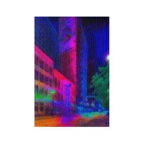 Обложка для паспорта матовая кожа с принтом Neon city в Кировске, натуральная матовая кожа | размер 19,3 х 13,7 см; прозрачные пластиковые крепления | город | яркий
