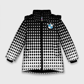 Зимняя куртка для девочек 3D с принтом BMW 2018 Black and White IV в Кировске, ткань верха — 100% полиэстер; подклад — 100% полиэстер, утеплитель — 100% полиэстер. | длина ниже бедра, удлиненная спинка, воротник стойка и отстегивающийся капюшон. Есть боковые карманы с листочкой на кнопках, утяжки по низу изделия и внутренний карман на молнии. 

Предусмотрены светоотражающий принт на спинке, радужный светоотражающий элемент на пуллере молнии и на резинке для утяжки. | Тематика изображения на принте: bmw | автомобильные | бмв | машины