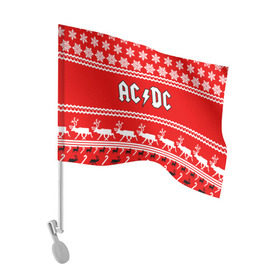 Флаг для автомобиля с принтом Праздничный AC/DC в Кировске, 100% полиэстер | Размер: 30*21 см | ac dc | acdc |   снежинки | ангус янг | ас дс | асдс | крис слэйд | новогодний | новый год | рождество | стиви янг | эксл роуз