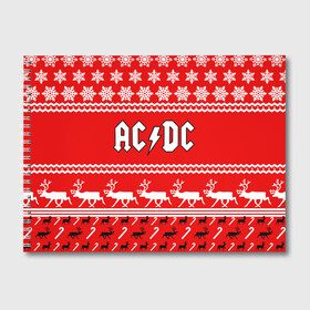 Альбом для рисования с принтом Праздничный AC DC в Кировске, 100% бумага
 | матовая бумага, плотность 200 мг. | ac dc | acdc |   снежинки | ангус янг | ас дс | асдс | крис слэйд | новогодний | новый год | рождество | стиви янг | эксл роуз