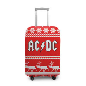 Чехол для чемодана 3D с принтом Праздничный AC/DC в Кировске, 86% полиэфир, 14% спандекс | двустороннее нанесение принта, прорези для ручек и колес | ac dc | acdc |   снежинки | ангус янг | ас дс | асдс | крис слэйд | новогодний | новый год | рождество | стиви янг | эксл роуз