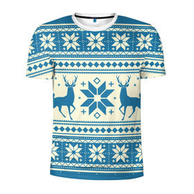 Мужская футболка 3D спортивная с принтом Наш веселый Новый год в Кировске, 100% полиэстер с улучшенными характеристиками | приталенный силуэт, круглая горловина, широкие плечи, сужается к линии бедра | новый год | олень | свитер | снег | снежинки | узор