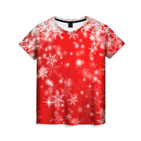 Женская футболка 3D с принтом Новогоднее чудо 1 в Кировске, 100% полиэфир ( синтетическое хлопкоподобное полотно) | прямой крой, круглый вырез горловины, длина до линии бедер | новый год | снег | снежинки