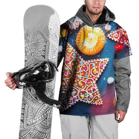 Накидка на куртку 3D с принтом Новогодняя фантазия в Кировске, 100% полиэстер |  | Тематика изображения на принте: новый год снег | пряники | сладость | снежинки