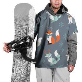 Накидка на куртку 3D с принтом Новогодний лис в Кировске, 100% полиэстер |  | елка | лисички | новый год | снег | снежинки