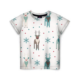 Детская футболка 3D с принтом Новогодний олень в Кировске, 100% гипоаллергенный полиэфир | прямой крой, круглый вырез горловины, длина до линии бедер, чуть спущенное плечо, ткань немного тянется | 