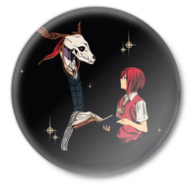 Значок с принтом Mahou Tsukai no Yome в Кировске,  металл | круглая форма, металлическая застежка в виде булавки | девушка | красные волосы | монстр | невеста чародея