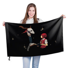 Флаг 3D с принтом Mahou Tsukai no Yome в Кировске, 100% полиэстер | плотность ткани — 95 г/м2, размер — 67 х 109 см. Принт наносится с одной стороны | девушка | красные волосы | монстр | невеста чародея