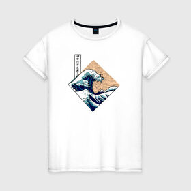Женская футболка хлопок с принтом Большая волна в Канагаве в Кировске, 100% хлопок | прямой крой, круглый вырез горловины, длина до линии бедер, слегка спущенное плечо | japan | kanagawa wave | большая волна в канагаве | канагава | япония