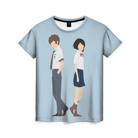 Женская футболка 3D с принтом Kimi no Na wa в Кировске, 100% полиэфир ( синтетическое хлопкоподобное полотно) | прямой крой, круглый вырез горловины, длина до линии бедер | kimi no na wa | your name | твое имя