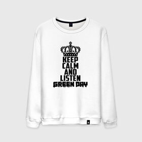 Мужской свитшот хлопок с принтом Keep calm and listen Green Day в Кировске, 100% хлопок |  | american idiot | green day | альтернативный | билли джо армстронг | грин дей | группа | зелёный день | майк дёрнт | музыка | надпись | панк | поп | поппанк | рок | тре кул