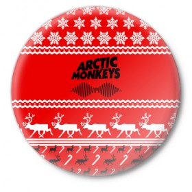 Значок с принтом Arctic Monkeys в Кировске,  металл | круглая форма, металлическая застежка в виде булавки | arc | алекс тёрнер | арктик | арктические | гаражный | группа | джейми кук | знак | инди | красный | манкис | мартышки | музыка | надпись | ник о мэлли | новогодний | новый год | обезьяна | постпанк