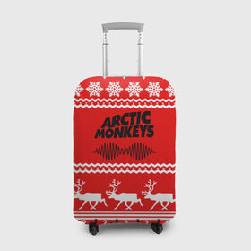 Чехол для чемодана 3D с принтом Arctic Monkeys в Кировске, 86% полиэфир, 14% спандекс | двустороннее нанесение принта, прорези для ручек и колес | arc | алекс тёрнер | арктик | арктические | гаражный | группа | джейми кук | знак | инди | красный | манкис | мартышки | музыка | надпись | ник о мэлли | новогодний | новый год | обезьяна | постпанк