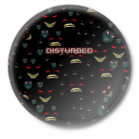 Значок с принтом Disturbed в Кировске,  металл | круглая форма, металлическая застежка в виде булавки | Тематика изображения на принте: 