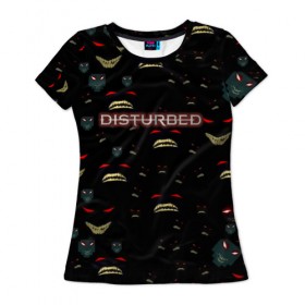 Женская футболка 3D с принтом Disturbed в Кировске, 100% полиэфир ( синтетическое хлопкоподобное полотно) | прямой крой, круглый вырез горловины, длина до линии бедер | 