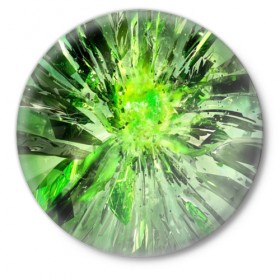 Значок с принтом Кристальная абстракция в Кировске,  металл | круглая форма, металлическая застежка в виде булавки | абстракция | геометрия | зеленый | кристаллы | стекло