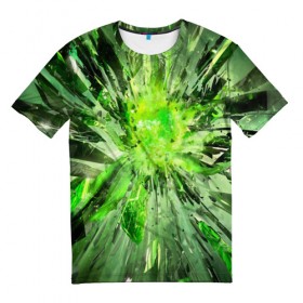 Мужская футболка 3D с принтом Кристальная абстракция в Кировске, 100% полиэфир | прямой крой, круглый вырез горловины, длина до линии бедер | абстракция | геометрия | зеленый | кристаллы | стекло