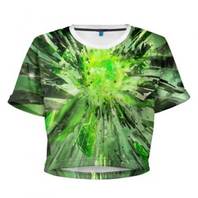 Женская футболка 3D укороченная с принтом Кристальная абстракция в Кировске, 100% полиэстер | круглая горловина, длина футболки до линии талии, рукава с отворотами | абстракция | геометрия | зеленый | кристаллы | стекло
