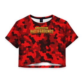 Женская футболка 3D укороченная с принтом PUBG Red Military в Кировске, 100% полиэстер | круглая горловина, длина футболки до линии талии, рукава с отворотами | battle royal | playerunknowns battlegrounds | pubg | пабг | пубг