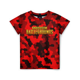 Детская футболка 3D с принтом PUBG Red Military в Кировске, 100% гипоаллергенный полиэфир | прямой крой, круглый вырез горловины, длина до линии бедер, чуть спущенное плечо, ткань немного тянется | battle royal | playerunknowns battlegrounds | pubg | пабг | пубг