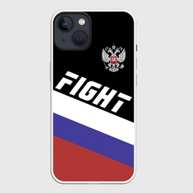 Чехол для iPhone 13 с принтом Fight Russia герб и флаг в Кировске,  |  | mma | russia | ufc | без правил | боец | бой | борец | борьба | буквы | герб | единоборства | золотой | мма | надпись | российская | российский | россия | русский | рф | спорт | уфс | федерация | юфс