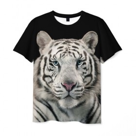 Мужская футболка 3D с принтом White tiger в Кировске, 100% полиэфир | прямой крой, круглый вырез горловины, длина до линии бедер | Тематика изображения на принте: tiger white | белый тигр | дикая кошка | тигр