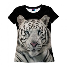 Женская футболка 3D с принтом White tiger в Кировске, 100% полиэфир ( синтетическое хлопкоподобное полотно) | прямой крой, круглый вырез горловины, длина до линии бедер | tiger white | белый тигр | дикая кошка | тигр