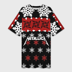 Платье-футболка 3D с принтом Metallica в Кировске,  |  | metallica | джеймс хэтфилд | кирк хэмметт | ларс ульрих | метал | металика | металлика | новогодний | новый год | роберт трухильо | рождество | рок | снежинки | трэш | трэшметал | хард | хардрок | хеви