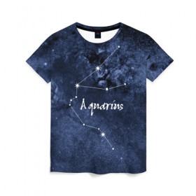 Женская футболка 3D с принтом Водолей (Aquarius) в Кировске, 100% полиэфир ( синтетическое хлопкоподобное полотно) | прямой крой, круглый вырез горловины, длина до линии бедер | Тематика изображения на принте: aquarius | водолей | звезды | знаки зодиака | космос | созвездие