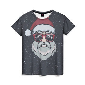 Женская футболка 3D с принтом Santa hipster в Кировске, 100% полиэфир ( синтетическое хлопкоподобное полотно) | прямой крой, круглый вырез горловины, длина до линии бедер | 