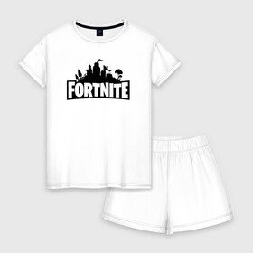 Женская пижама с шортиками хлопок с принтом Fortnite в Кировске, 100% хлопок | футболка прямого кроя, шорты свободные с широкой мягкой резинкой | epic games | fort | fortnite battle | fortnite battle royale | fortnite royale | playerunknowns battlegrounds | survival | королевский битва