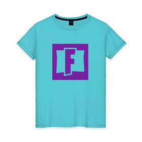 Женская футболка хлопок с принтом Fortnite logo в Кировске, 100% хлопок | прямой крой, круглый вырез горловины, длина до линии бедер, слегка спущенное плечо | 