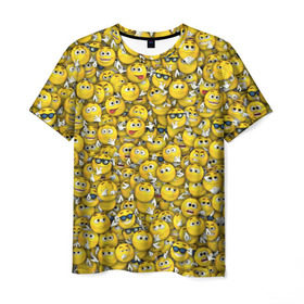Мужская футболка 3D с принтом Веселые смайлики в Кировске, 100% полиэфир | прямой крой, круглый вырез горловины, длина до линии бедер | emoji | smile | желтый | круглый | лица | паттерн | смайл | улыбка | эмоции