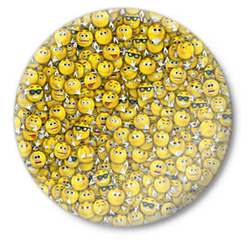 Значок с принтом Веселые смайлики в Кировске,  металл | круглая форма, металлическая застежка в виде булавки | Тематика изображения на принте: emoji | smile | желтый | круглый | лица | паттерн | смайл | улыбка | эмоции