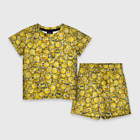Детский костюм с шортами 3D с принтом Веселые смайлики в Кировске,  |  | emoji | smile | желтый | круглый | лица | паттерн | смайл | улыбка | эмоции
