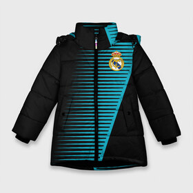 Зимняя куртка для девочек 3D с принтом Real Madrid Creative uniform в Кировске, ткань верха — 100% полиэстер; подклад — 100% полиэстер, утеплитель — 100% полиэстер. | длина ниже бедра, удлиненная спинка, воротник стойка и отстегивающийся капюшон. Есть боковые карманы с листочкой на кнопках, утяжки по низу изделия и внутренний карман на молнии. 

Предусмотрены светоотражающий принт на спинке, радужный светоотражающий элемент на пуллере молнии и на резинке для утяжки. | fc | real madrid | реал мадрид | спорт | спортивные | фк | футбол | футбольный клуб
