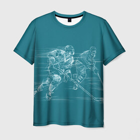Мужская футболка 3D с принтом Хоккей в Кировске, 100% полиэфир | прямой крой, круглый вырез горловины, длина до линии бедер | клюшка | кхл | нхл | хокей | хоккесит