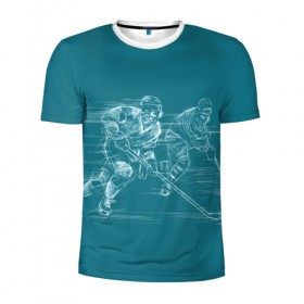 Мужская футболка 3D спортивная с принтом Хоккей в Кировске, 100% полиэстер с улучшенными характеристиками | приталенный силуэт, круглая горловина, широкие плечи, сужается к линии бедра | клюшка | кхл | нхл | хокей | хоккесит